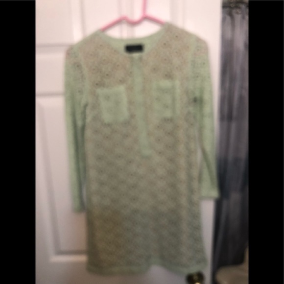 Victoria Beckham large fits size 10 mint green lace shirt dress nude lining - Picture 8 of 15